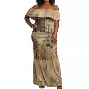 Ngugi wa Thiong O Off Shoulder Maxi Dress Vintage Map Ancient African Library - Decolonising the Mind - African Pride