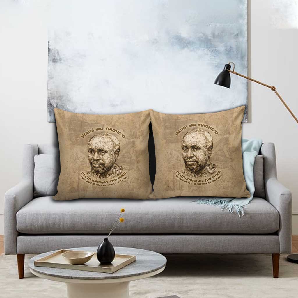 Ngugi wa Thiong O Pillow Cover Vintage Map Ancient African Library - Decolonising the Mind - African Pride
