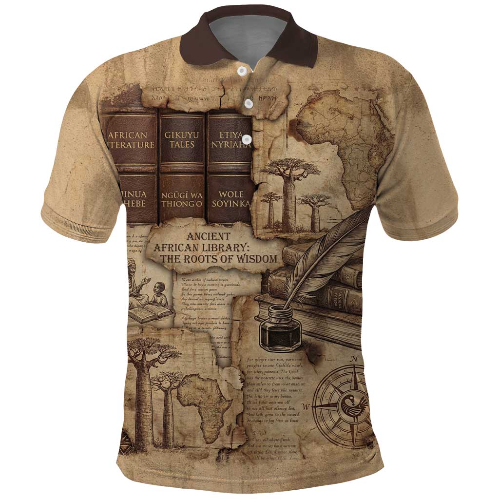 Ngugi wa Thiong O Polo Shirt Vintage Map Ancient African Library - Decolonising the Mind - African Pride