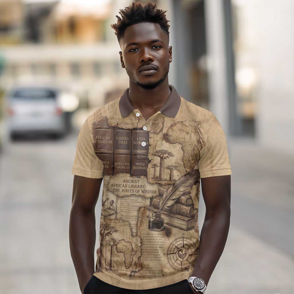 Ngugi wa Thiong O Polo Shirt Vintage Map Ancient African Library - Decolonising the Mind - African Pride