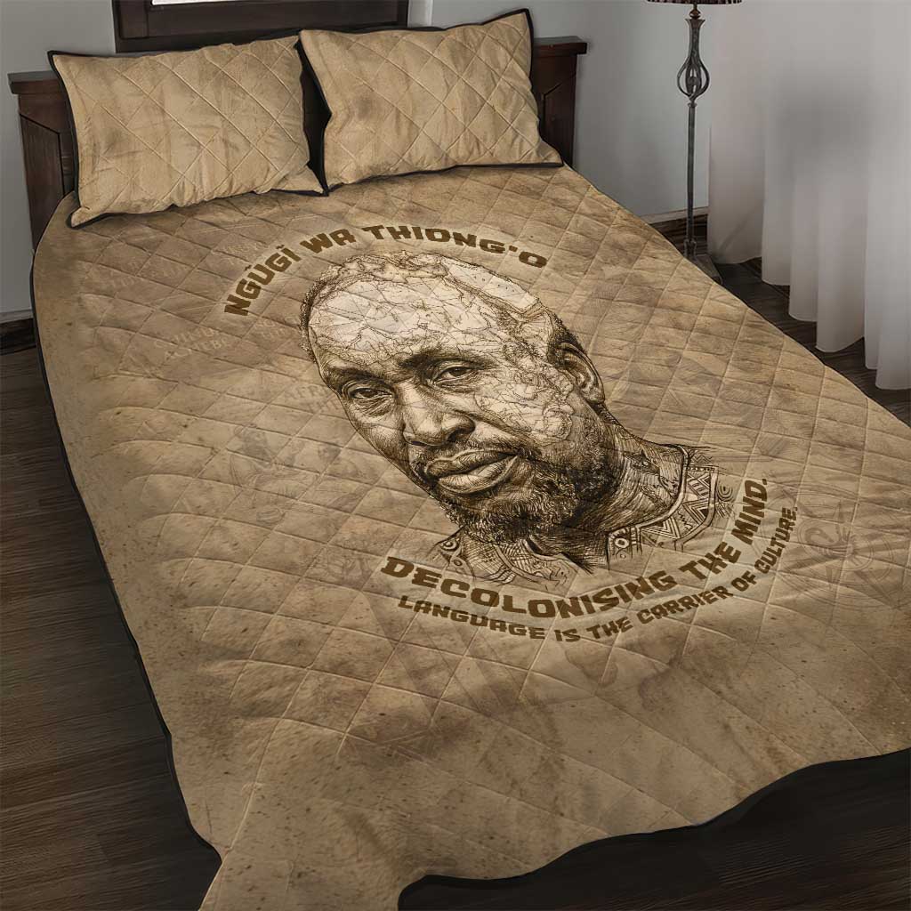 Ngugi wa Thiong O Quilt Bed Set Vintage Map Ancient African Library - Decolonising the Mind - African Pride
