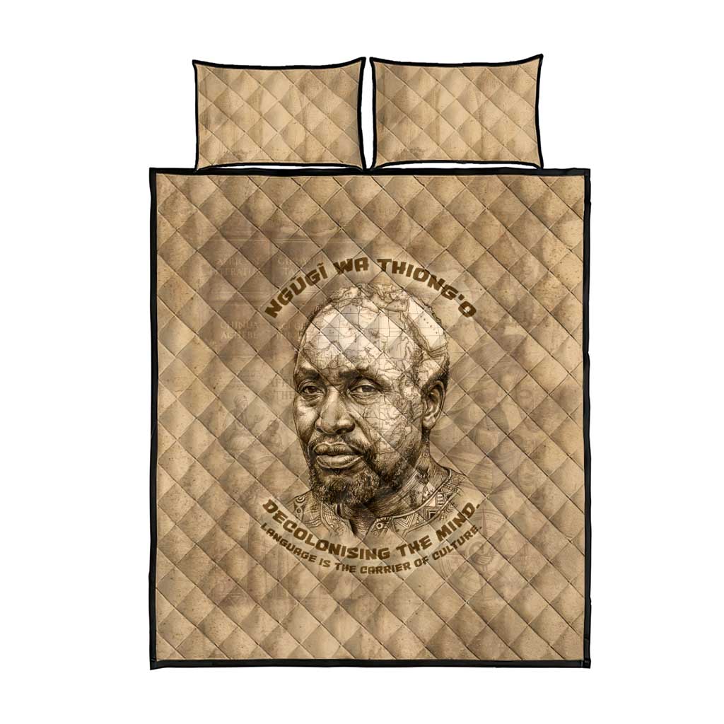 Ngugi wa Thiong O Quilt Bed Set Vintage Map Ancient African Library - Decolonising the Mind - African Pride