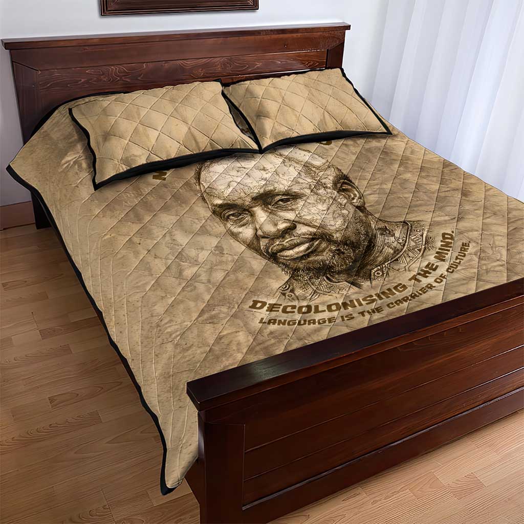 Ngugi wa Thiong O Quilt Bed Set Vintage Map Ancient African Library - Decolonising the Mind - African Pride