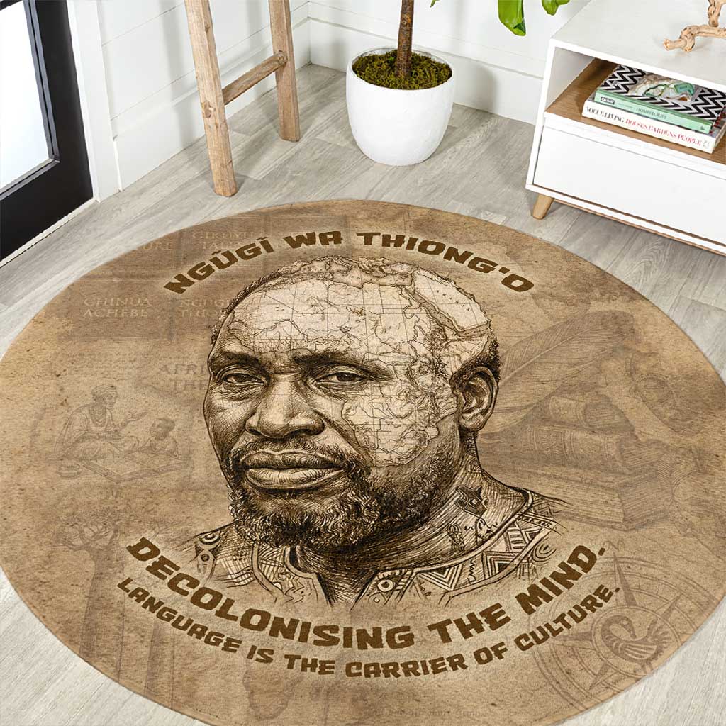 Ngugi wa Thiong O Round Carpet Vintage Map Ancient African Library - Decolonising the Mind - African Pride