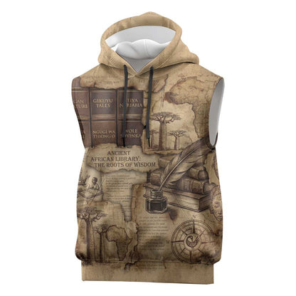 Ngugi wa Thiong O Sleeveless Hoodie Vintage Map Ancient African Library - Decolonising the Mind - African Pride