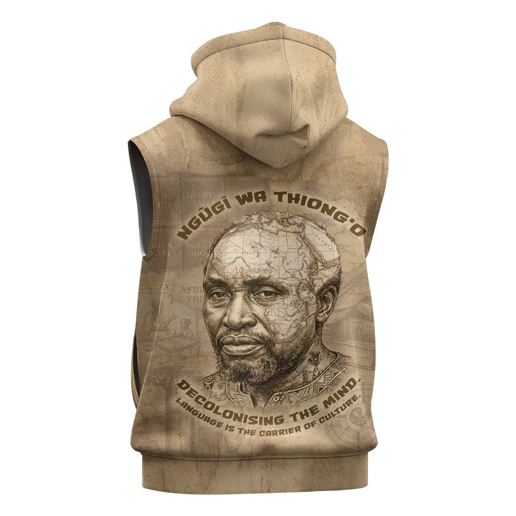Ngugi wa Thiong O Sleeveless Hoodie Vintage Map Ancient African Library - Decolonising the Mind - African Pride