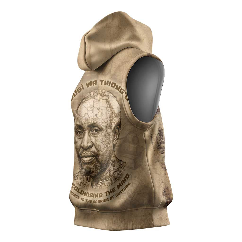 Ngugi wa Thiong O Sleeveless Hoodie Vintage Map Ancient African Library - Decolonising the Mind - African Pride