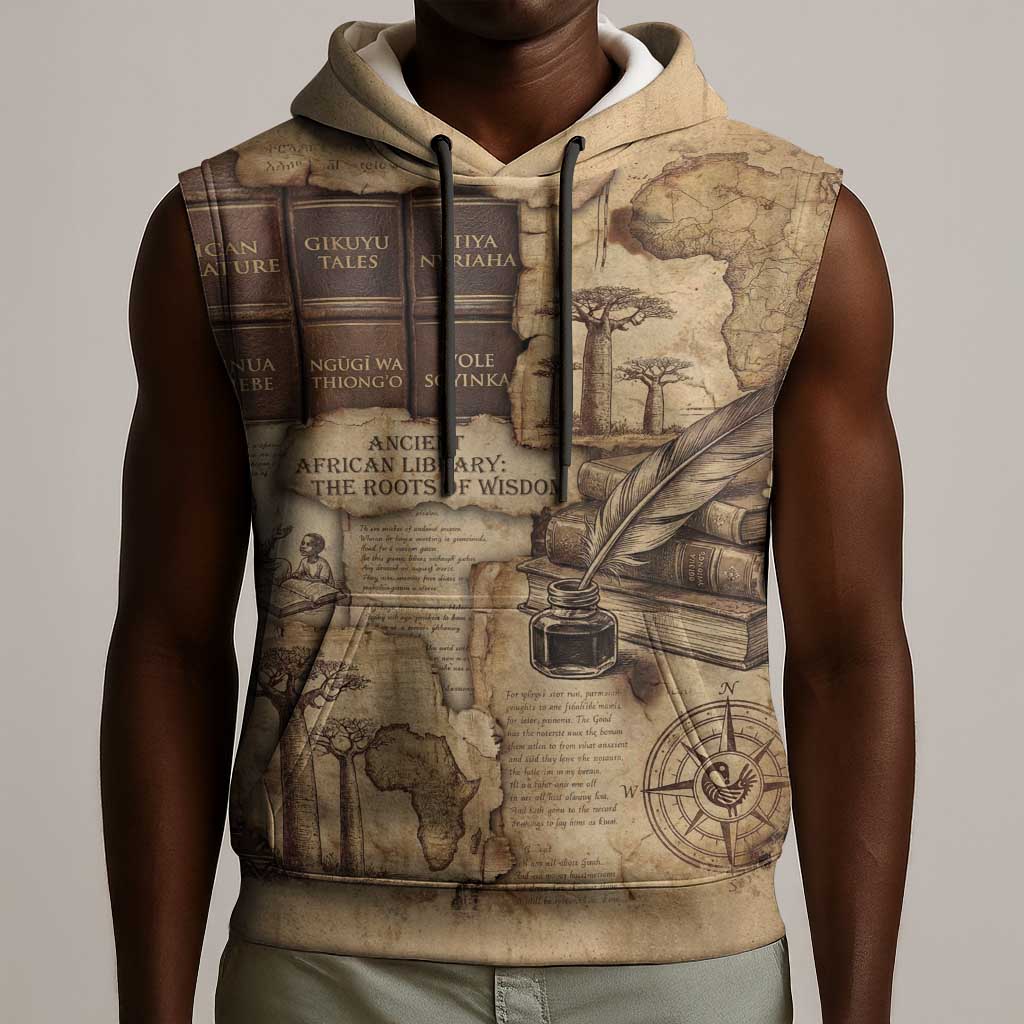 Ngugi wa Thiong O Sleeveless Hoodie Vintage Map Ancient African Library - Decolonising the Mind - African Pride