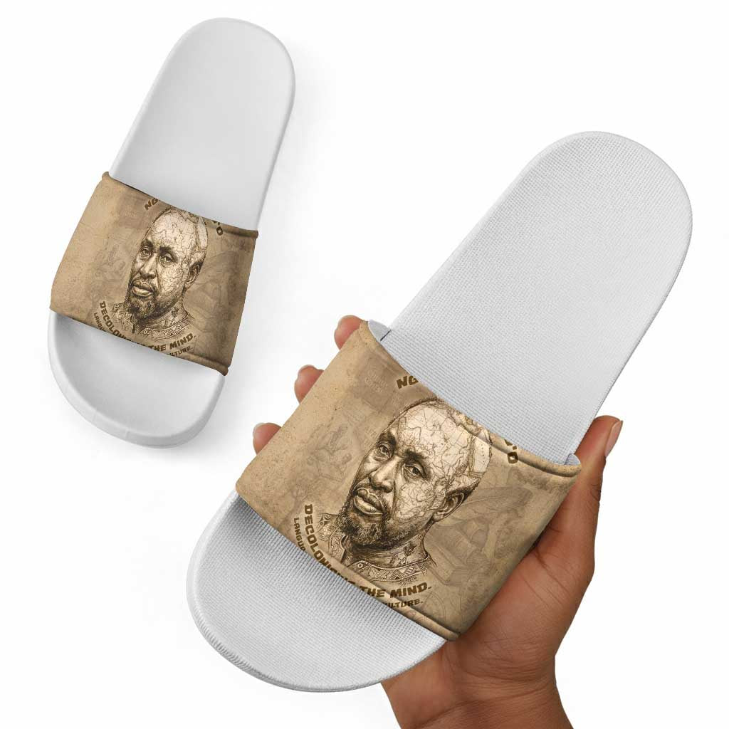 Ngugi wa Thiong O Slide Sandals Vintage Map Ancient African Library - Decolonising the Mind - African Pride