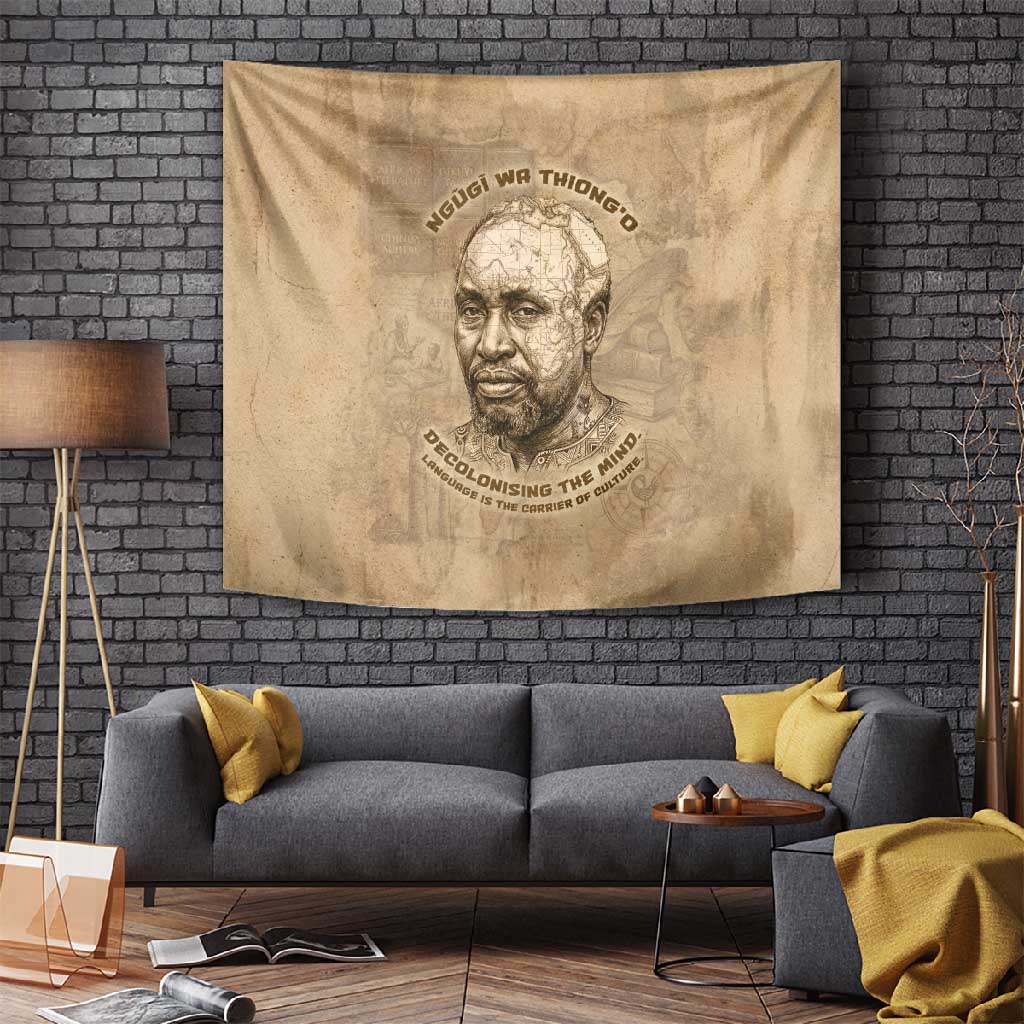 Ngugi wa Thiong O Tapestry Vintage Map Ancient African Library - Decolonising the Mind - African Pride