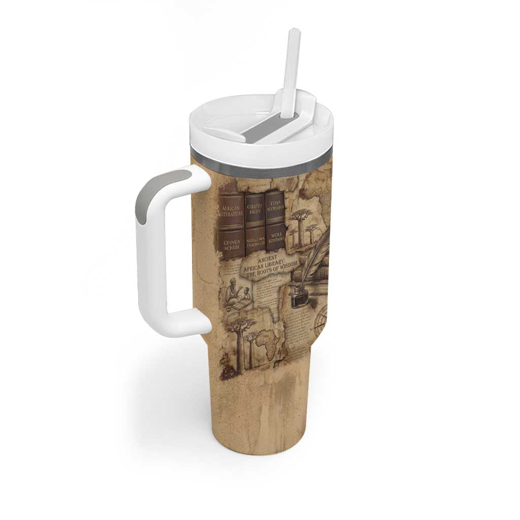 Ngugi wa Thiong O Tumbler With Handle Vintage Map Ancient African Library - Decolonising the Mind - African Pride