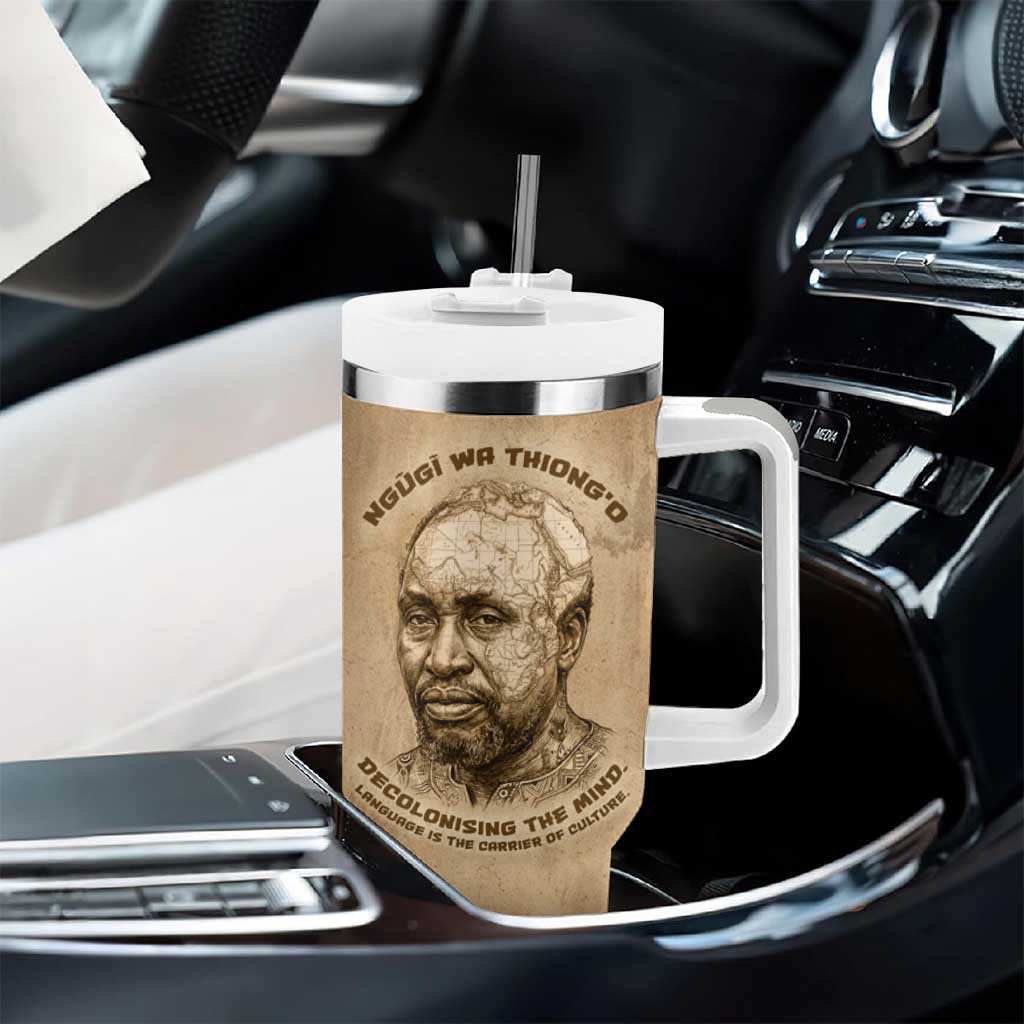 Ngugi wa Thiong O Tumbler With Handle Vintage Map Ancient African Library - Decolonising the Mind - African Pride