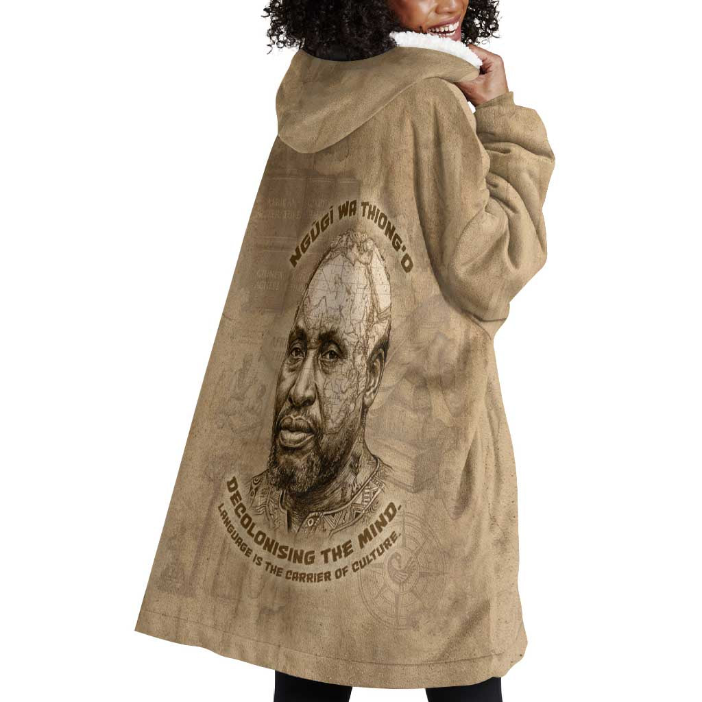 Ngugi wa Thiong O Wearable Blanket Hoodie Vintage Map Ancient African Library - Decolonising the Mind - African Pride