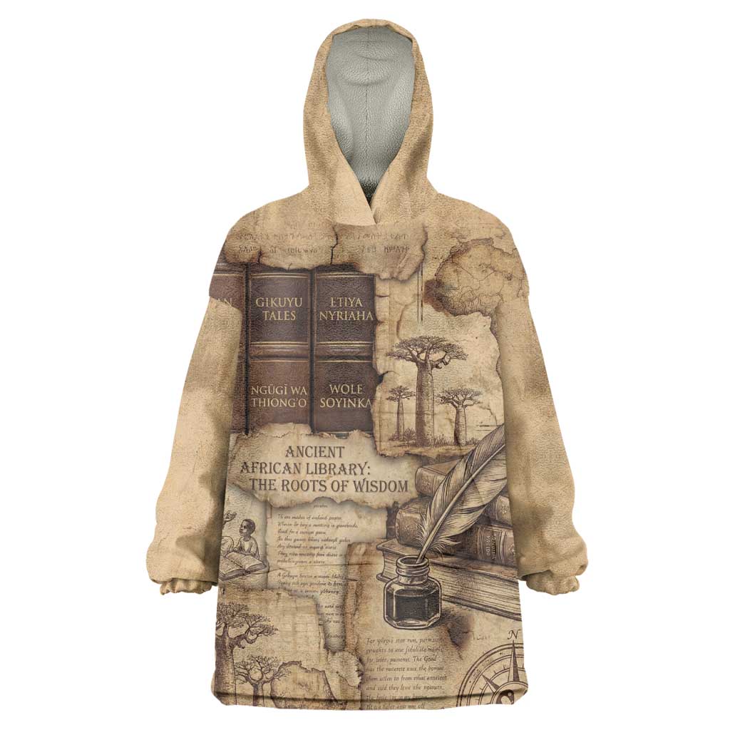Ngugi wa Thiong O Wearable Blanket Hoodie Vintage Map Ancient African Library - Decolonising the Mind - African Pride