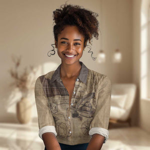 Ngugi wa Thiong O Women Casual Shirt Vintage Map Ancient African Library - Decolonising the Mind - African Pride