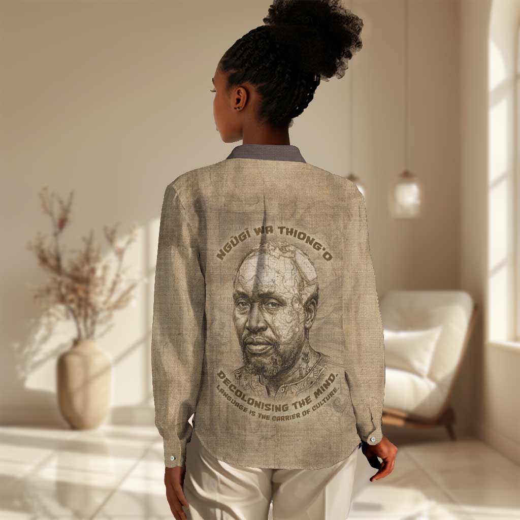 Ngugi wa Thiong O Women Casual Shirt Vintage Map Ancient African Library - Decolonising the Mind - African Pride