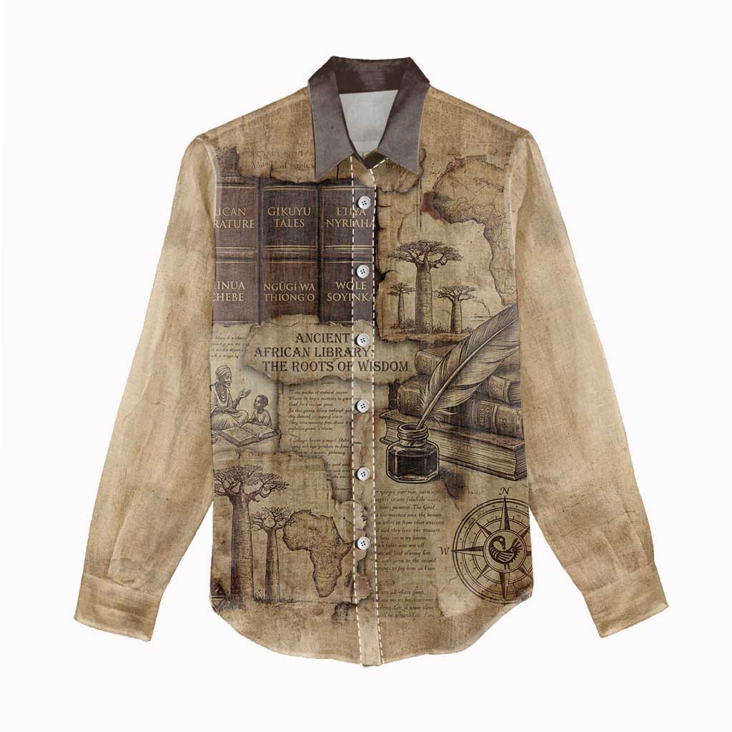 Ngugi wa Thiong O Women Casual Shirt Vintage Map Ancient African Library - Decolonising the Mind - African Pride