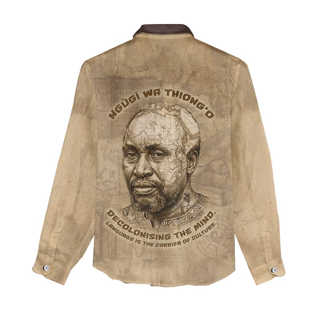 Ngugi wa Thiong O Women Casual Shirt Vintage Map Ancient African Library - Decolonising the Mind - African Pride