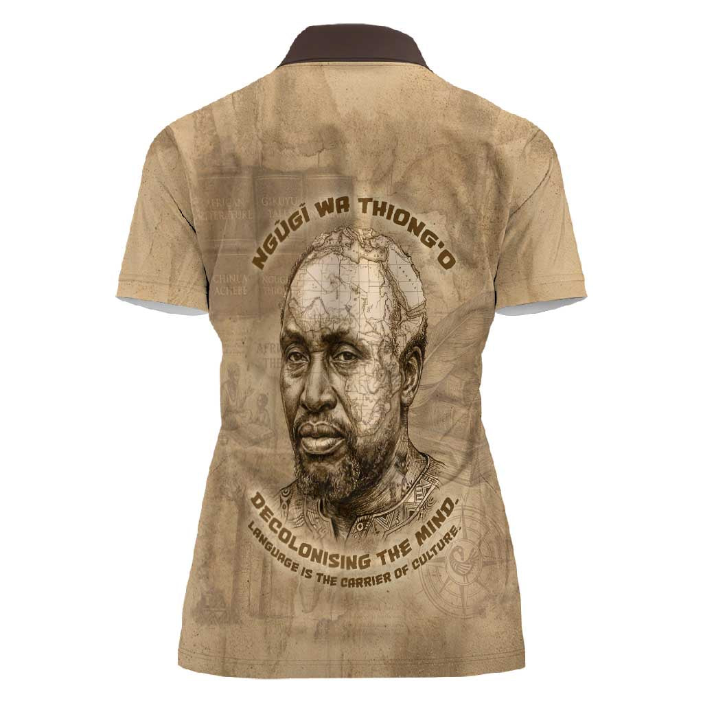 Ngugi wa Thiong O Women Polo Shirt Vintage Map Ancient African Library - Decolonising the Mind - African Pride