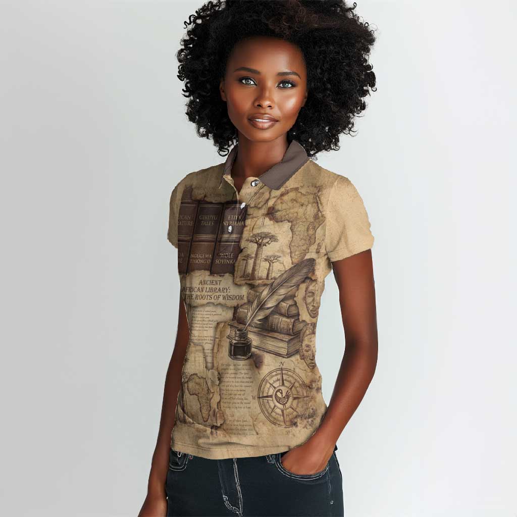 Ngugi wa Thiong O Women Polo Shirt Vintage Map Ancient African Library - Decolonising the Mind - African Pride