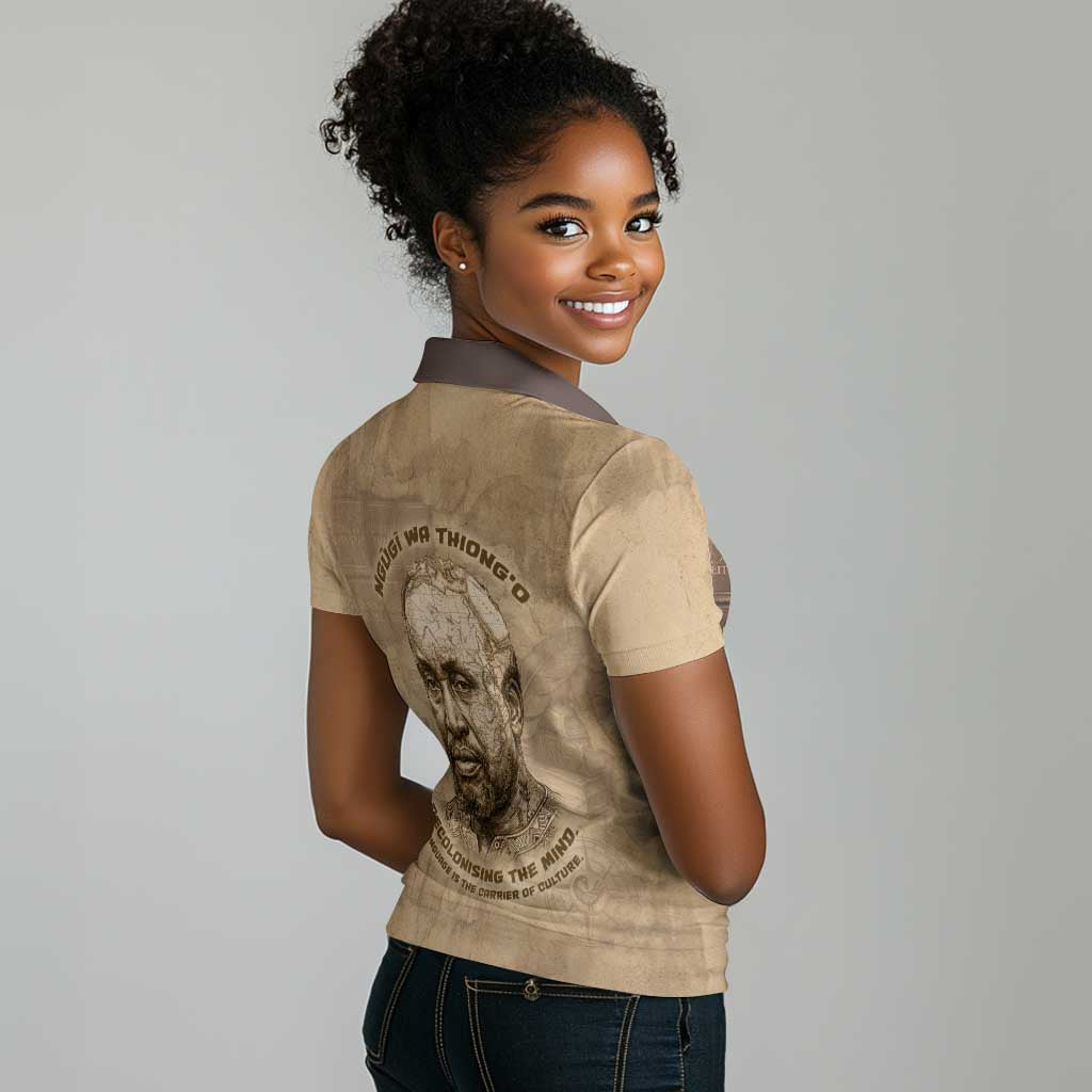 Ngugi wa Thiong O Women Polo Shirt Vintage Map Ancient African Library - Decolonising the Mind - African Pride