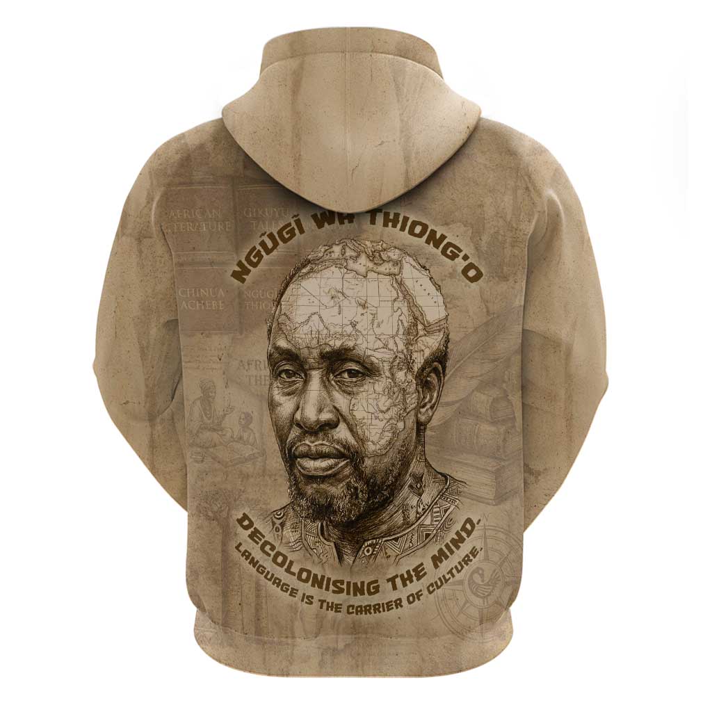 Ngugi wa Thiong O Zip Hoodie Vintage Map Ancient African Library - Decolonising the Mind - African Pride
