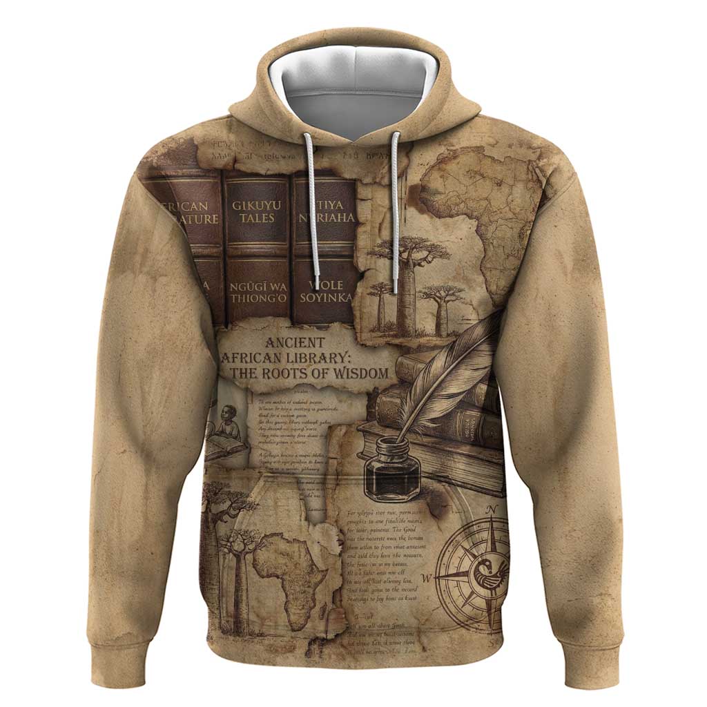 Ngugi wa Thiong O Zip Hoodie Vintage Map Ancient African Library - Decolonising the Mind - African Pride