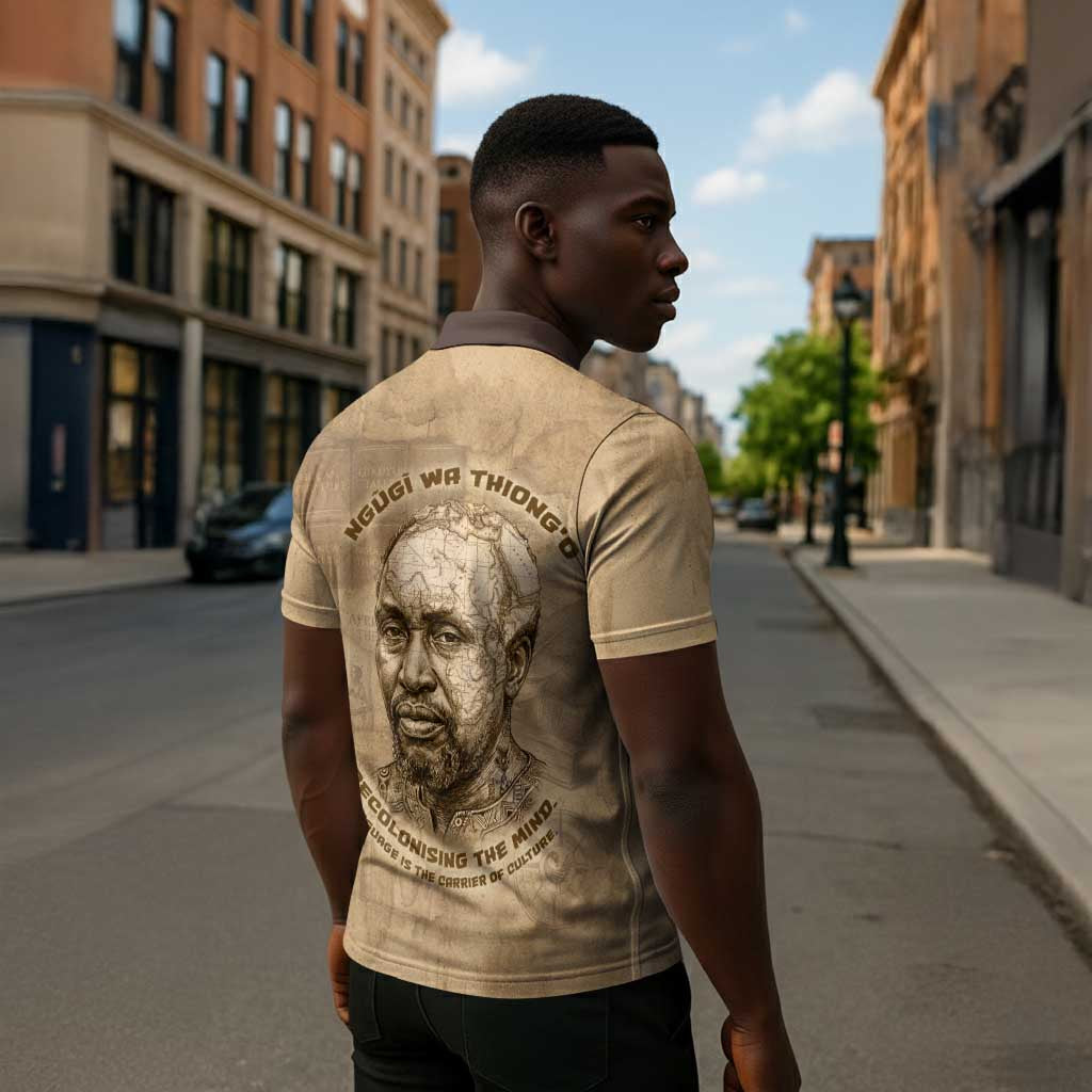 Ngugi wa Thiong O Zipper Polo Shirt Vintage Map Ancient African Library - Decolonising the Mind - African Pride