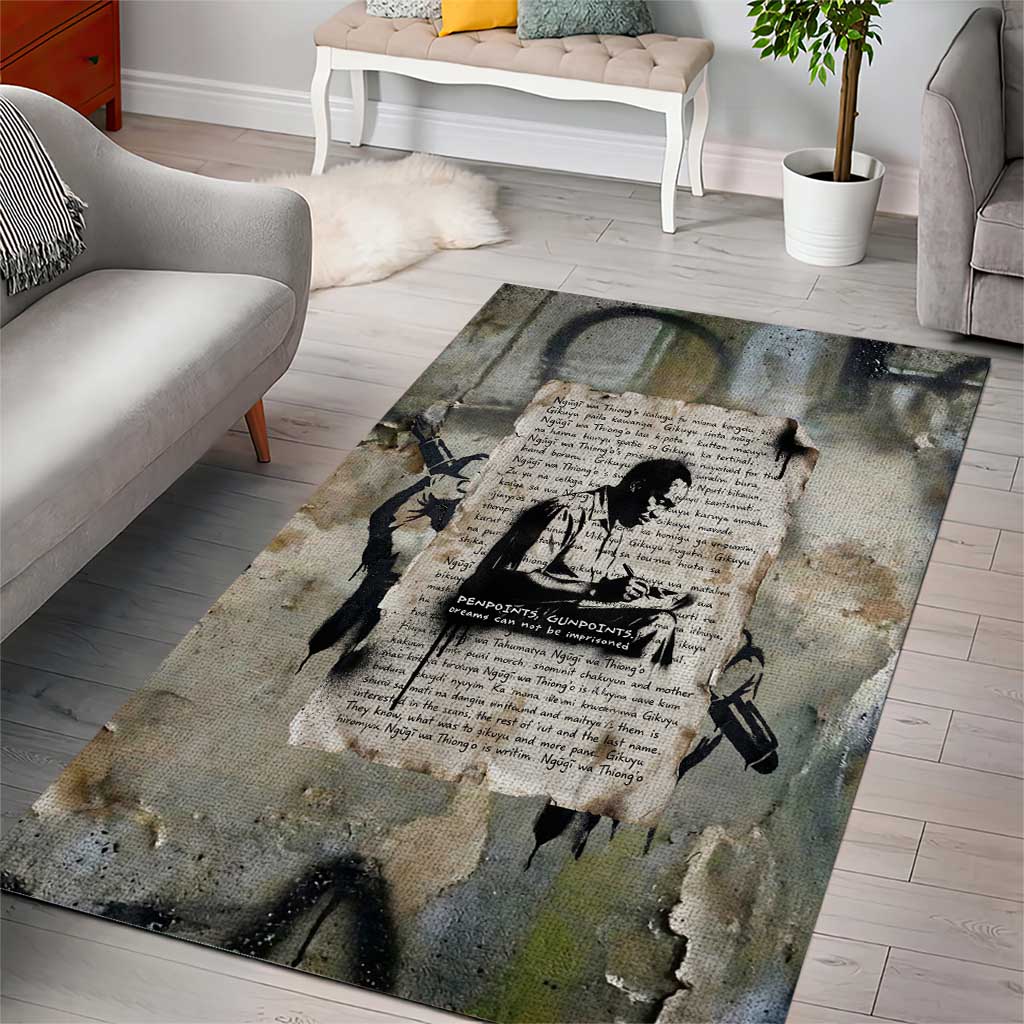 Ngugi wa Thiong O Area Rug Graffiti Resist Statement Ink Pen Revolution Fist Literary Activism - African Pride