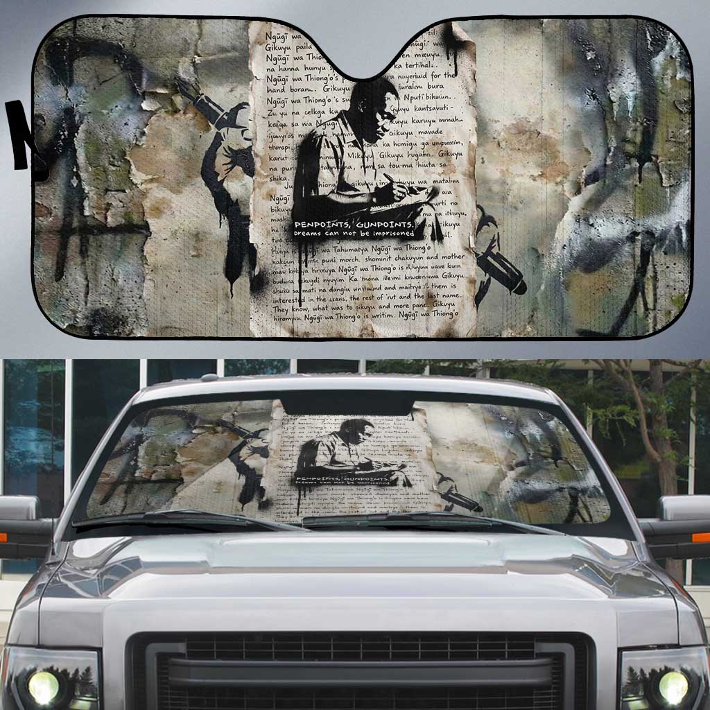 Ngugi wa Thiong O Auto Sun Shade Graffiti Resist Statement Ink Pen Revolution Fist Literary Activism - African Pride
