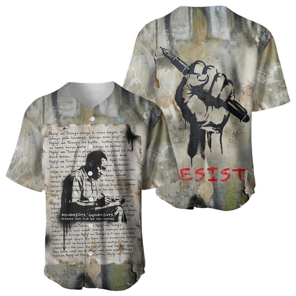 Ngugi wa Thiong O Baseball Jersey Graffiti Resist Statement Ink Pen Revolution Fist Literary Activism - African Pride