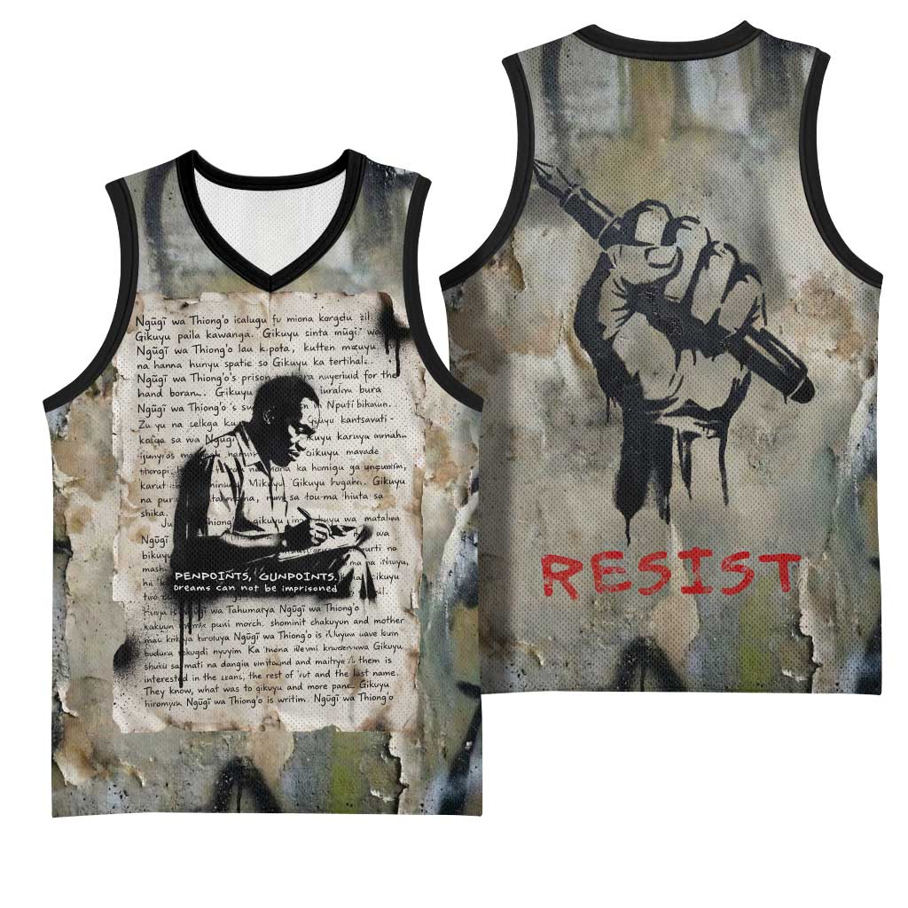 Ngugi wa Thiong O Basketball Jersey Graffiti Resist Statement Ink Pen Revolution Fist Literary Activism - African Pride