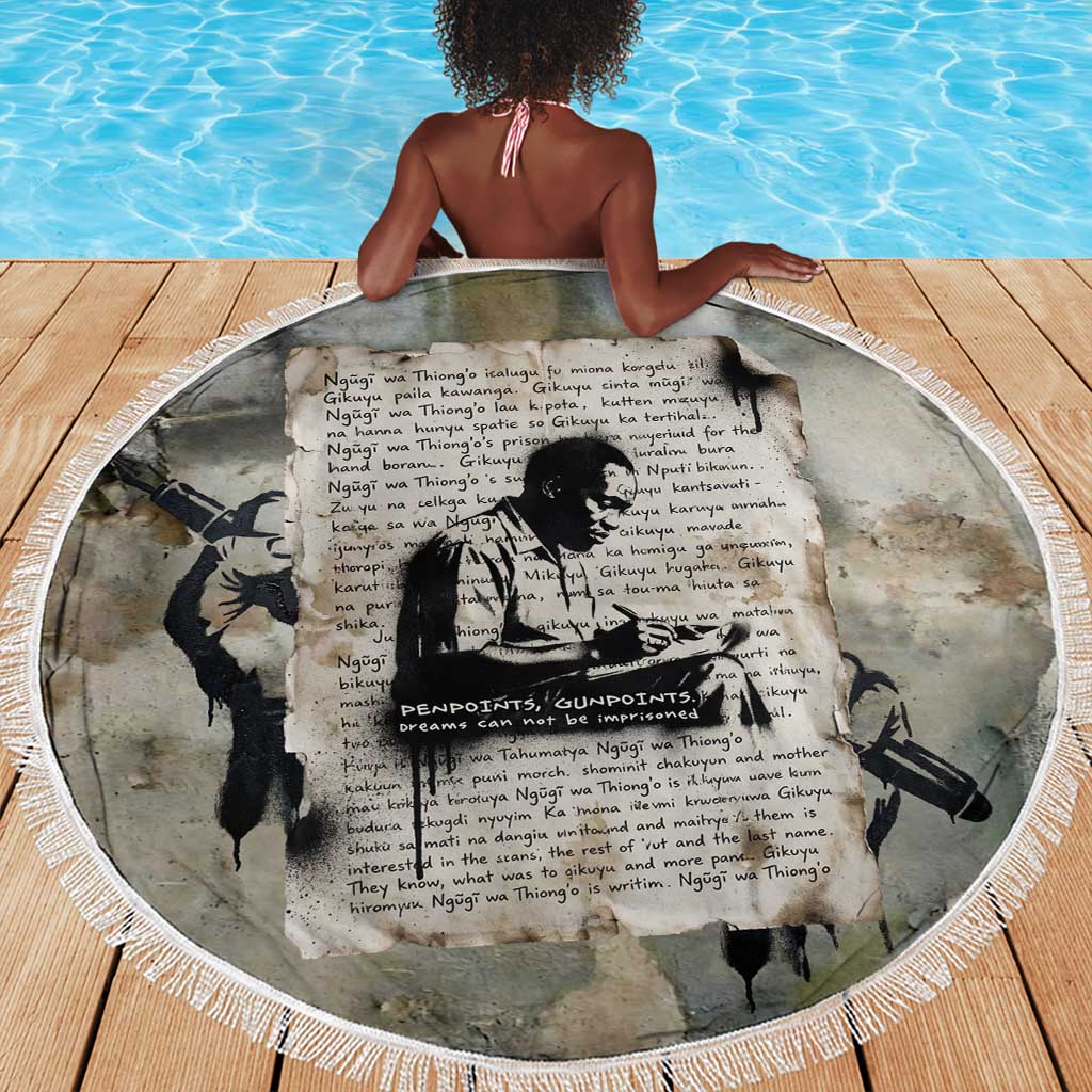 Ngugi wa Thiong O Beach Blanket Graffiti Resist Statement Ink Pen Revolution Fist Literary Activism - African Pride