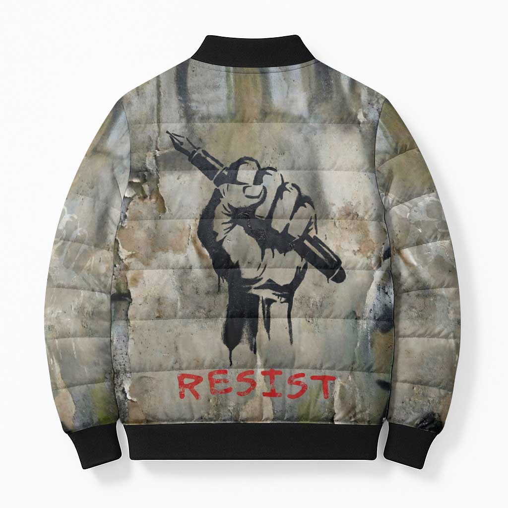 Ngugi wa Thiong O Bomber Puffer Jacket Graffiti Resist Statement Ink Pen Revolution Fist Literary Activism - African Pride