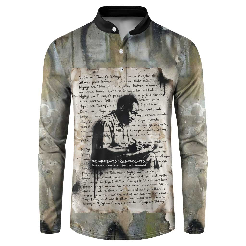 Ngugi wa Thiong O Button Sweatshirt Graffiti Resist Statement Ink Pen Revolution Fist Literary Activism