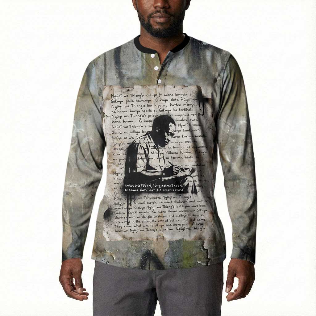Ngugi wa Thiong O Button Sweatshirt Graffiti Resist Statement Ink Pen Revolution Fist Literary Activism