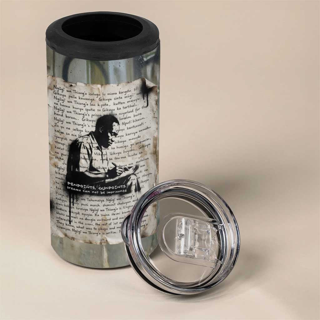 Ngugi wa Thiong O 4 in 1 Can Cooler Tumbler Graffiti Resist Statement Ink Pen Revolution Fist Literary Activism - African Pride