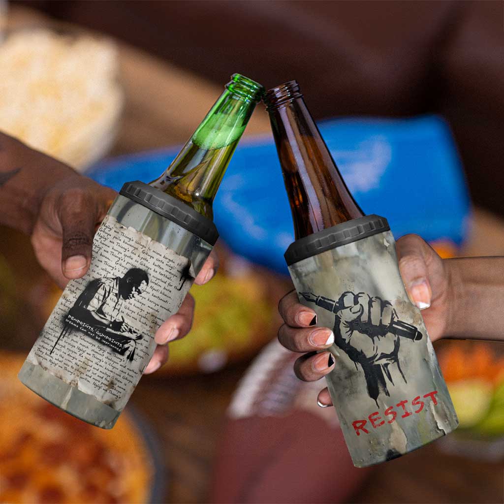 Ngugi wa Thiong O 4 in 1 Can Cooler Tumbler Graffiti Resist Statement Ink Pen Revolution Fist Literary Activism - African Pride