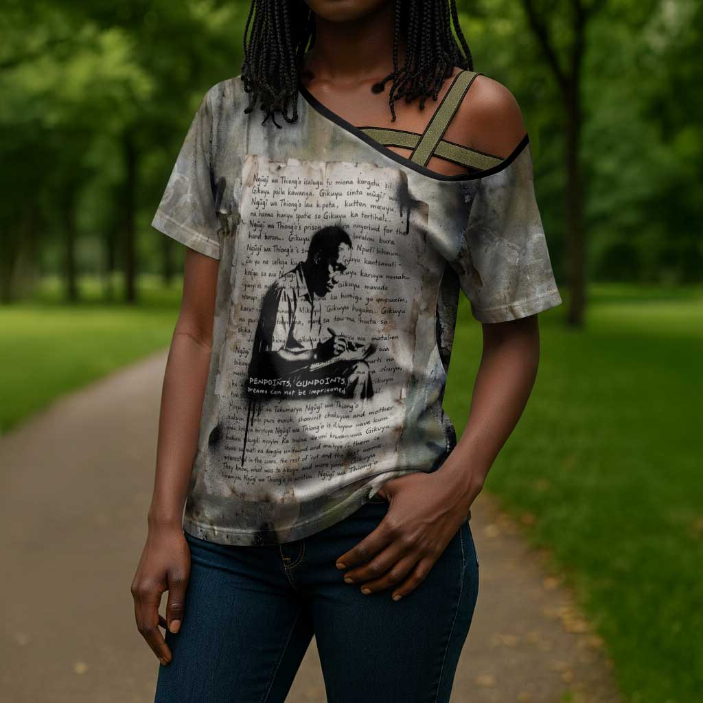 Ngugi wa Thiong O Cross Shoulder Shirt Graffiti Resist Statement Ink Pen Revolution Fist Literary Activism - African Pride