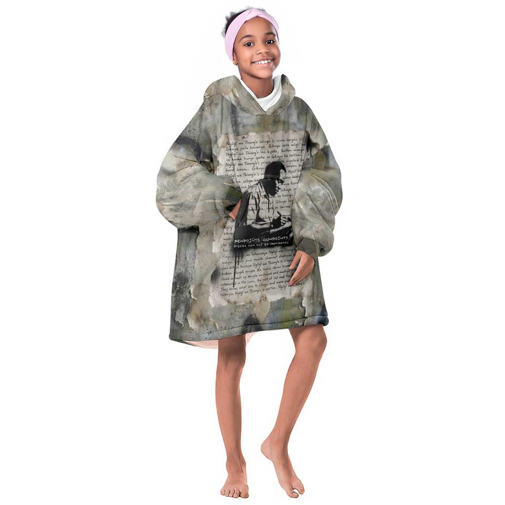 Ngugi wa Thiong O Kid Wearable Blanket Hoodie Graffiti Resist Statement Ink Pen Revolution Fist Literary Activism - African Pride