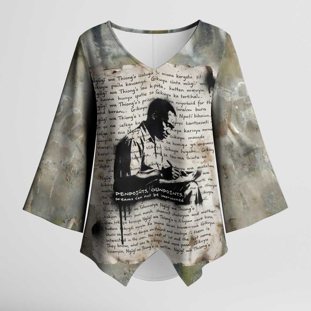 Ngugi wa Thiong O Kimono Sleeve Blouse Graffiti Resist Statement Ink Pen Revolution Fist Literary Activism - African Pride