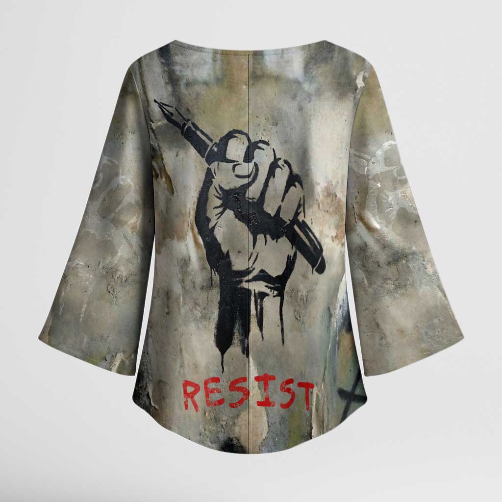 Ngugi wa Thiong O Kimono Sleeve Blouse Graffiti Resist Statement Ink Pen Revolution Fist Literary Activism - African Pride