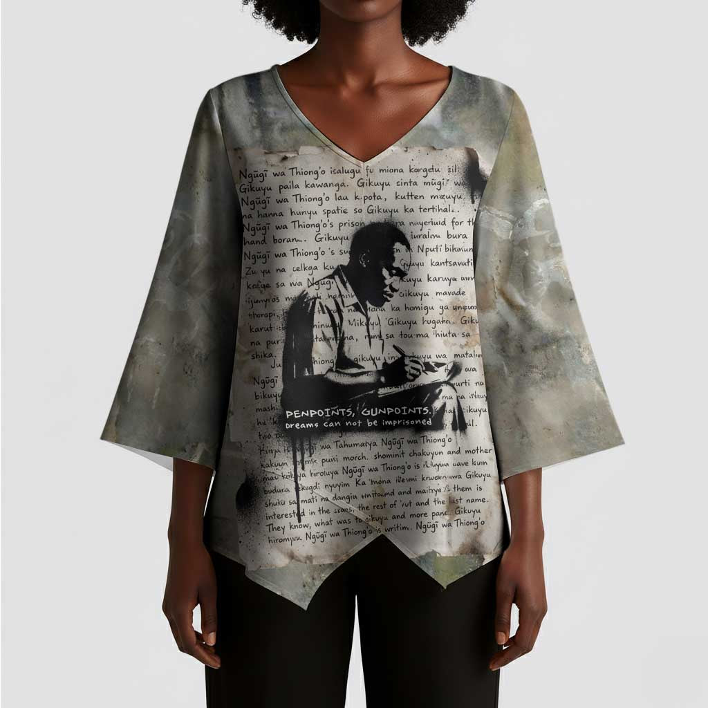 Ngugi wa Thiong O Kimono Sleeve Blouse Graffiti Resist Statement Ink Pen Revolution Fist Literary Activism - African Pride