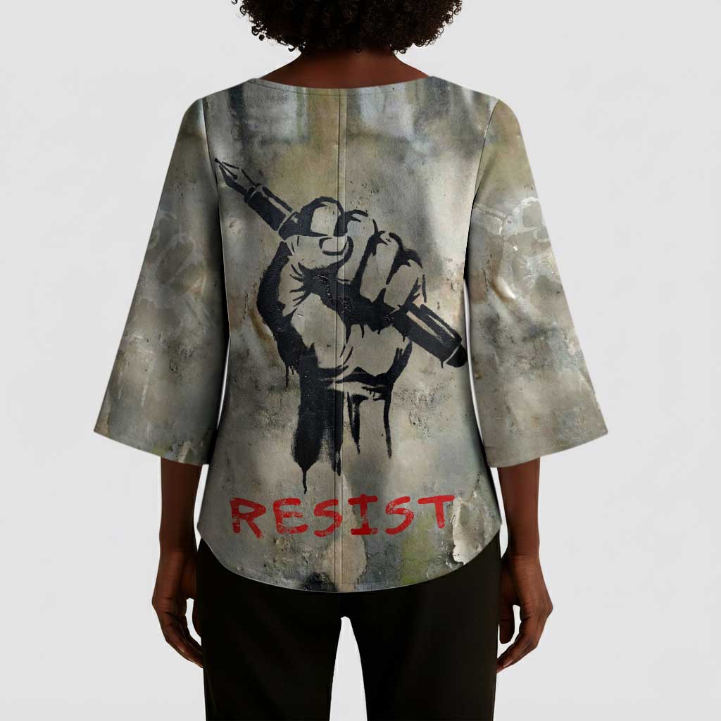 Ngugi wa Thiong O Kimono Sleeve Blouse Graffiti Resist Statement Ink Pen Revolution Fist Literary Activism - African Pride