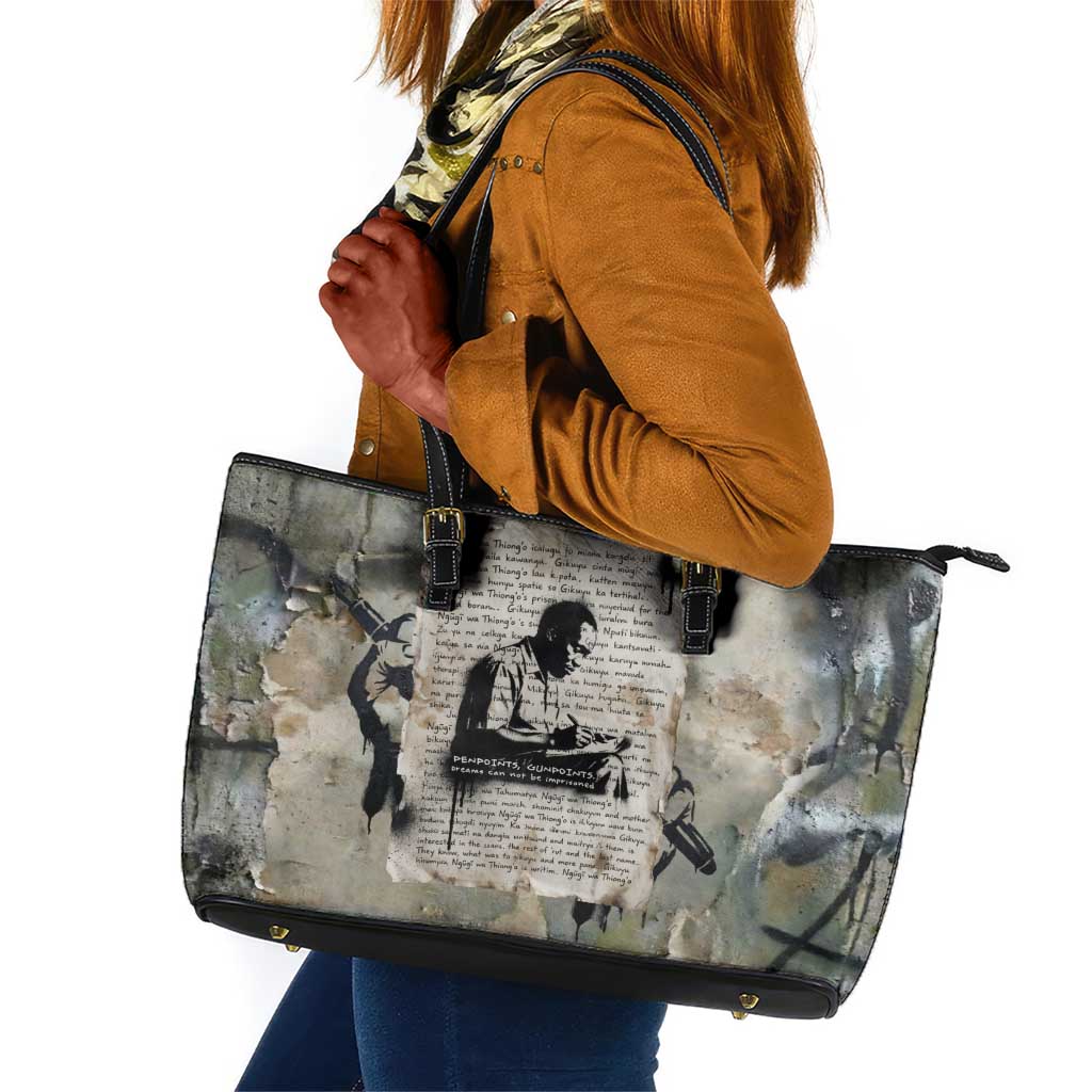 Ngugi wa Thiong O Leather Tote Bag Graffiti Resist Statement Ink Pen Revolution Fist Literary Activism - African Pride