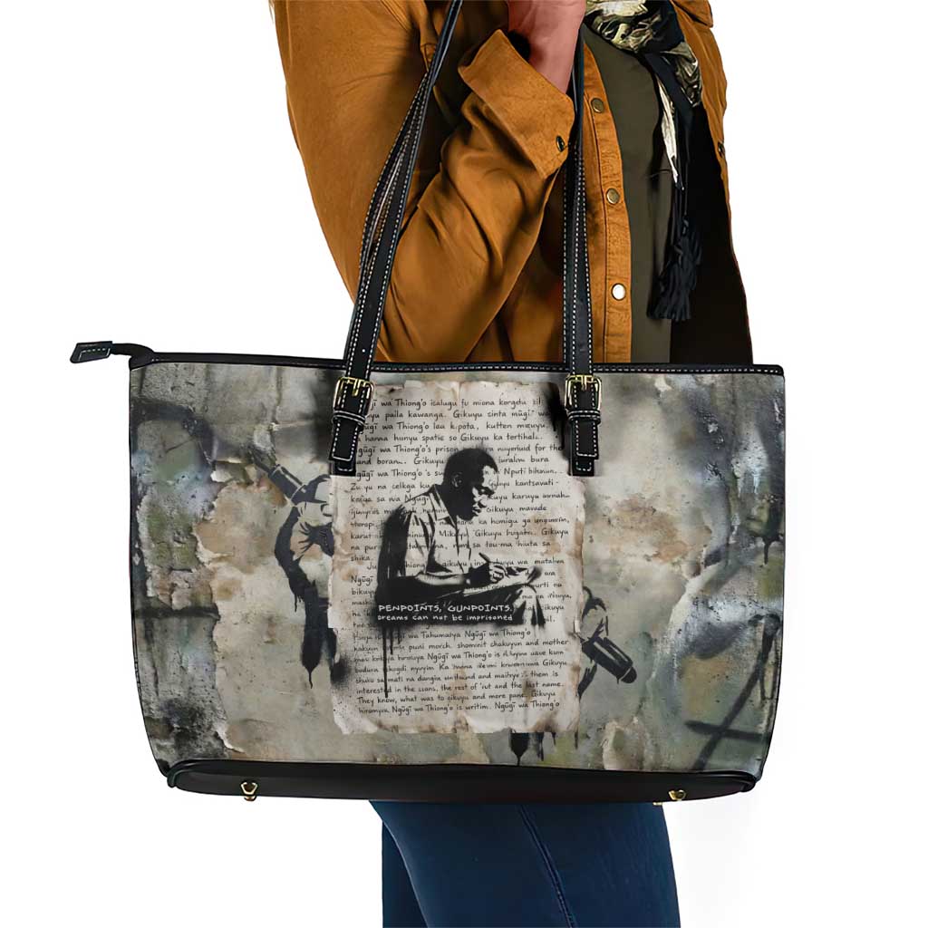 Ngugi wa Thiong O Leather Tote Bag Graffiti Resist Statement Ink Pen Revolution Fist Literary Activism - African Pride