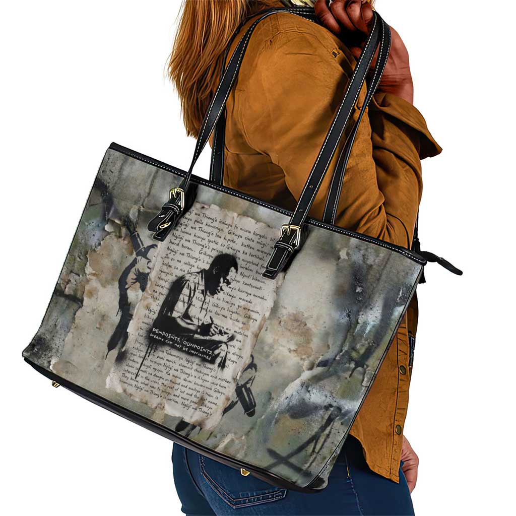 Ngugi wa Thiong O Leather Tote Bag Graffiti Resist Statement Ink Pen Revolution Fist Literary Activism - African Pride