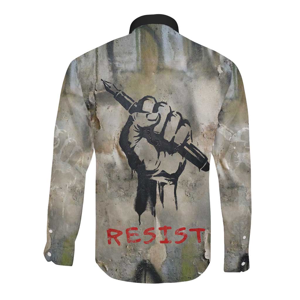 Ngugi wa Thiong O Long Sleeve Button Shirt Graffiti Resist Statement Ink Pen Revolution Fist Literary Activism - African Pride