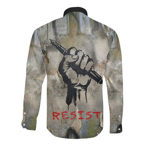 Ngugi wa Thiong O Long Sleeve Button Shirt Graffiti Resist Statement Ink Pen Revolution Fist Literary Activism - African Pride