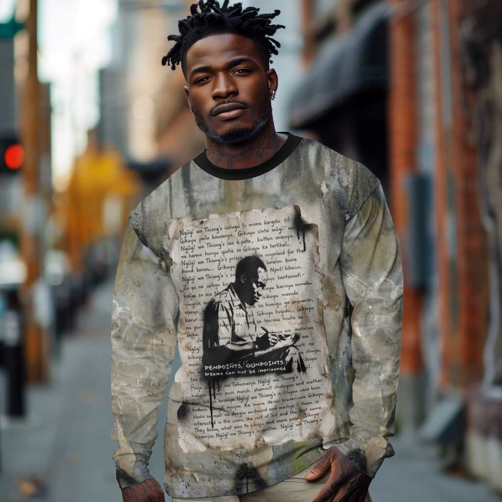 Ngugi wa Thiong O Long Sleeve Shirt Graffiti Resist Statement Ink Pen Revolution Fist Literary Activism - African Pride